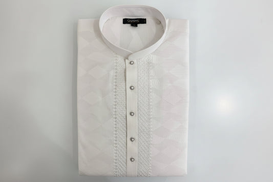 White Self-Textured Embroidered Kurta for Men