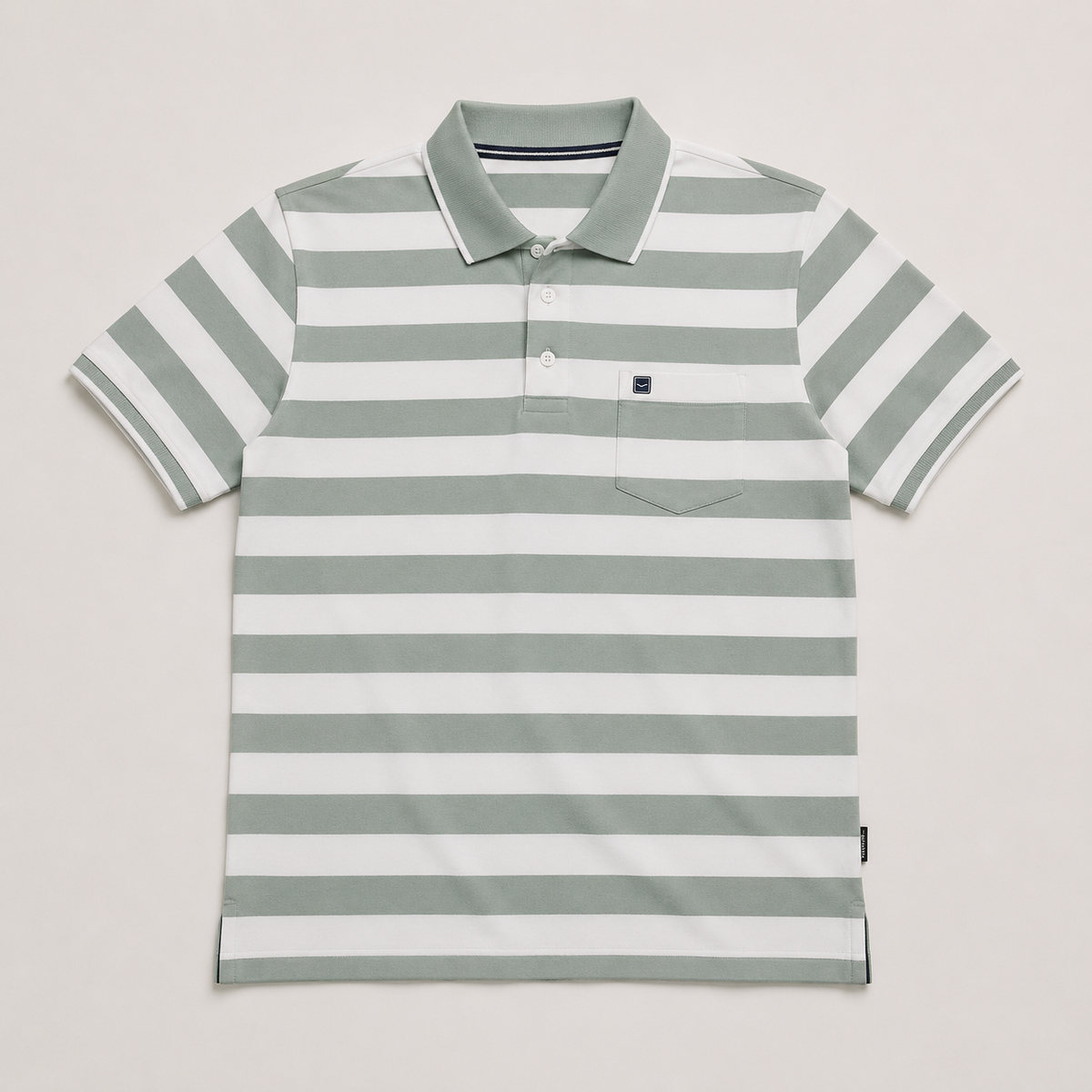 Men’s Sage Green & White Striped Polo T-Shirt