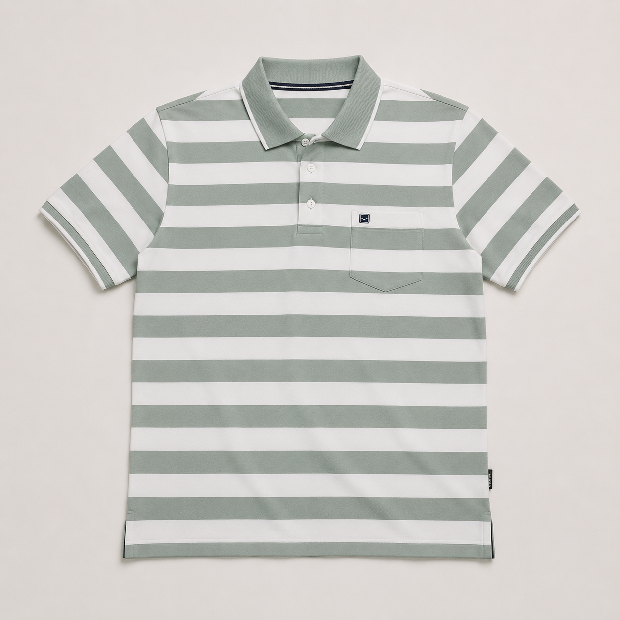 Men’s Sage Green & White Striped Polo T-Shirt