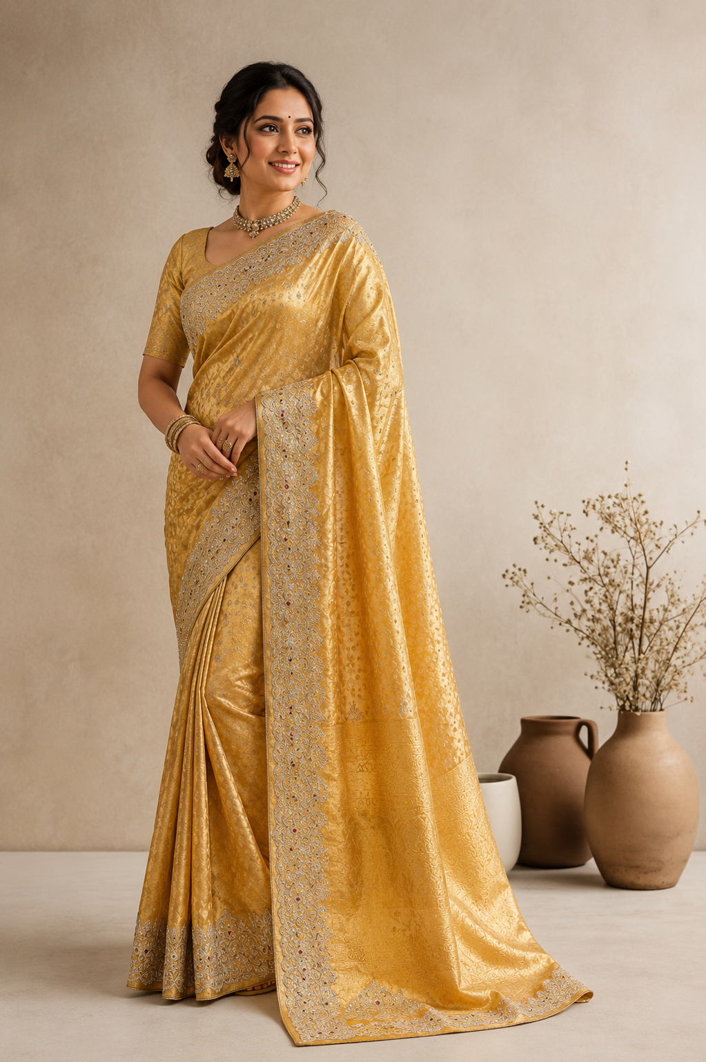 Women's Saree with Intricate Silver Zari Border