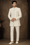 Ivory Textured Indo-Western Sherwani Set