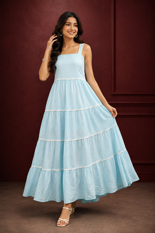 Sky Blue Tiered Maxi Dress