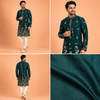 Dark Emerald Green Embroidered  Kurta for Men