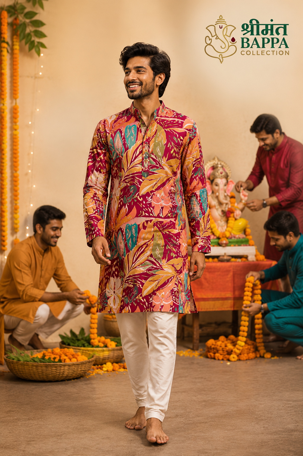 Vibrant Floral Print Festive Kurta Set