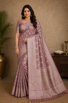 Mauve Woven Zari Floral Saree with Rich Designer Pallu