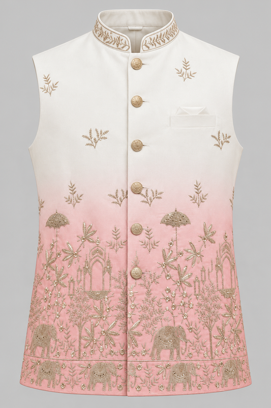 Royal Ivory & Blush Pink Embroidered Modi Jacket