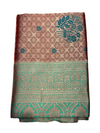 Peach Pink & Turquoise Saree with Rich Zari Pallu