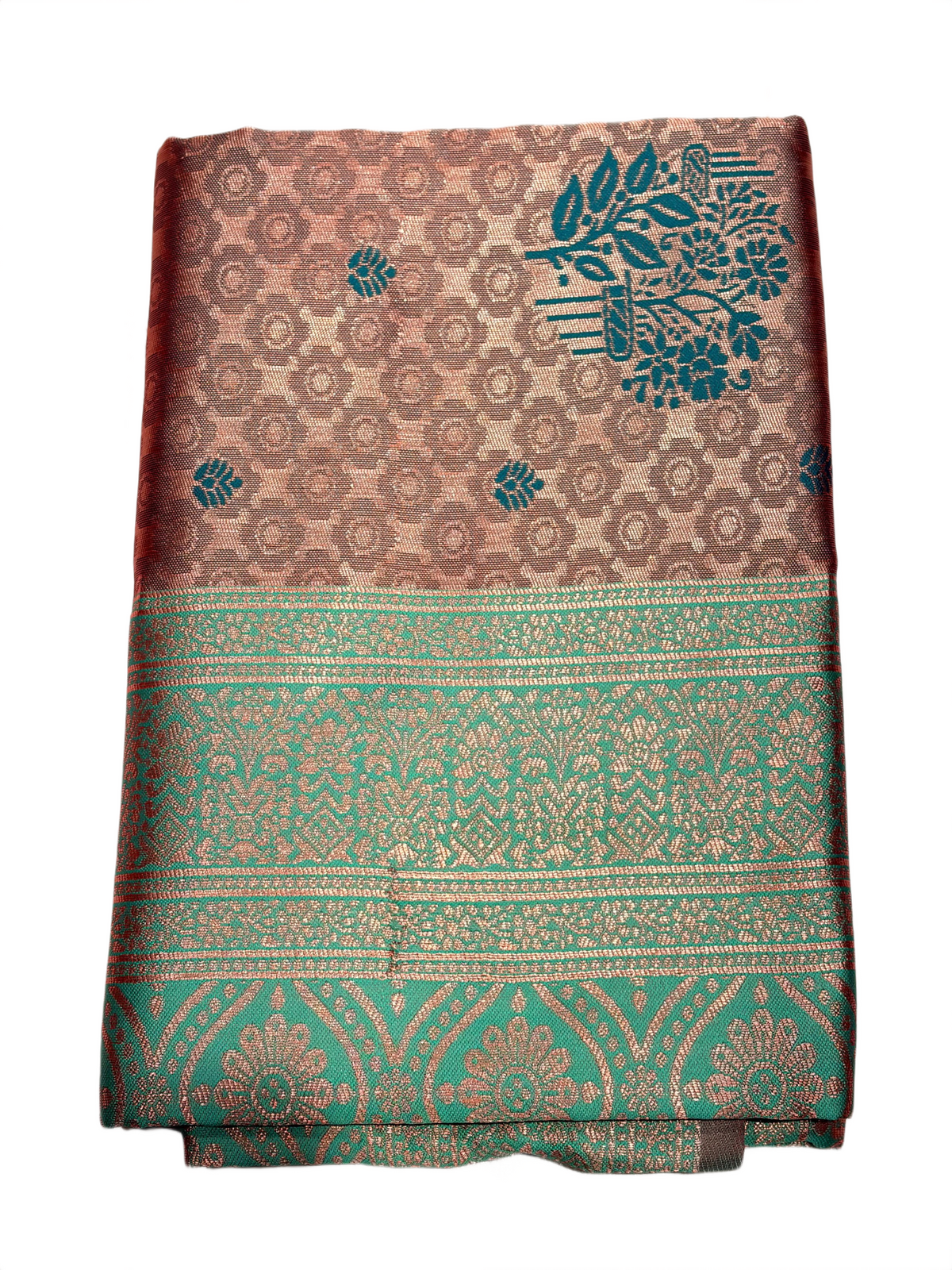 Peach Pink & Turquoise Saree with Rich Zari Pallu