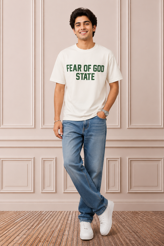Fear of God State Oversized Printed T-Shirt for Men | Premium Cotton Casual Tee