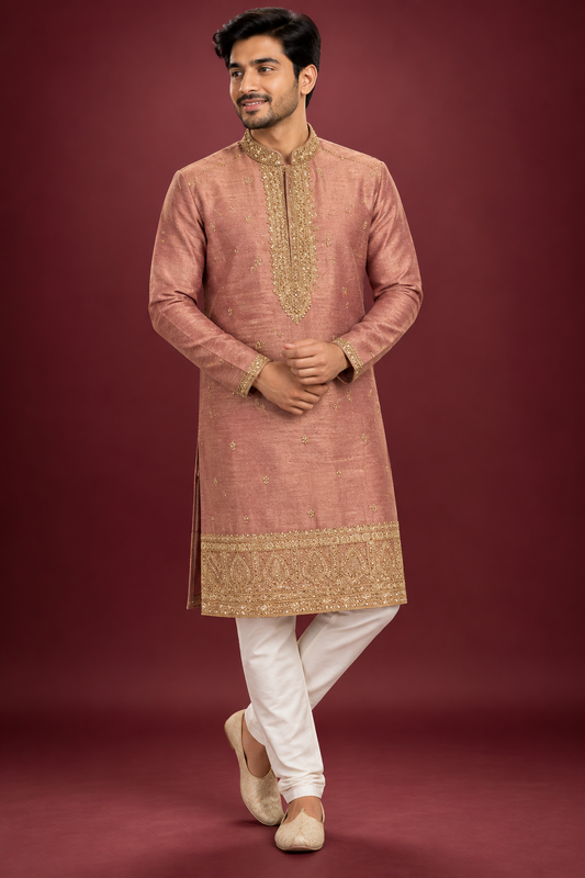 Rose Gold Embroidered Festive Kurta Set