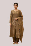 Elegant Brown Embroidered Kurta Pant Dupatta Set