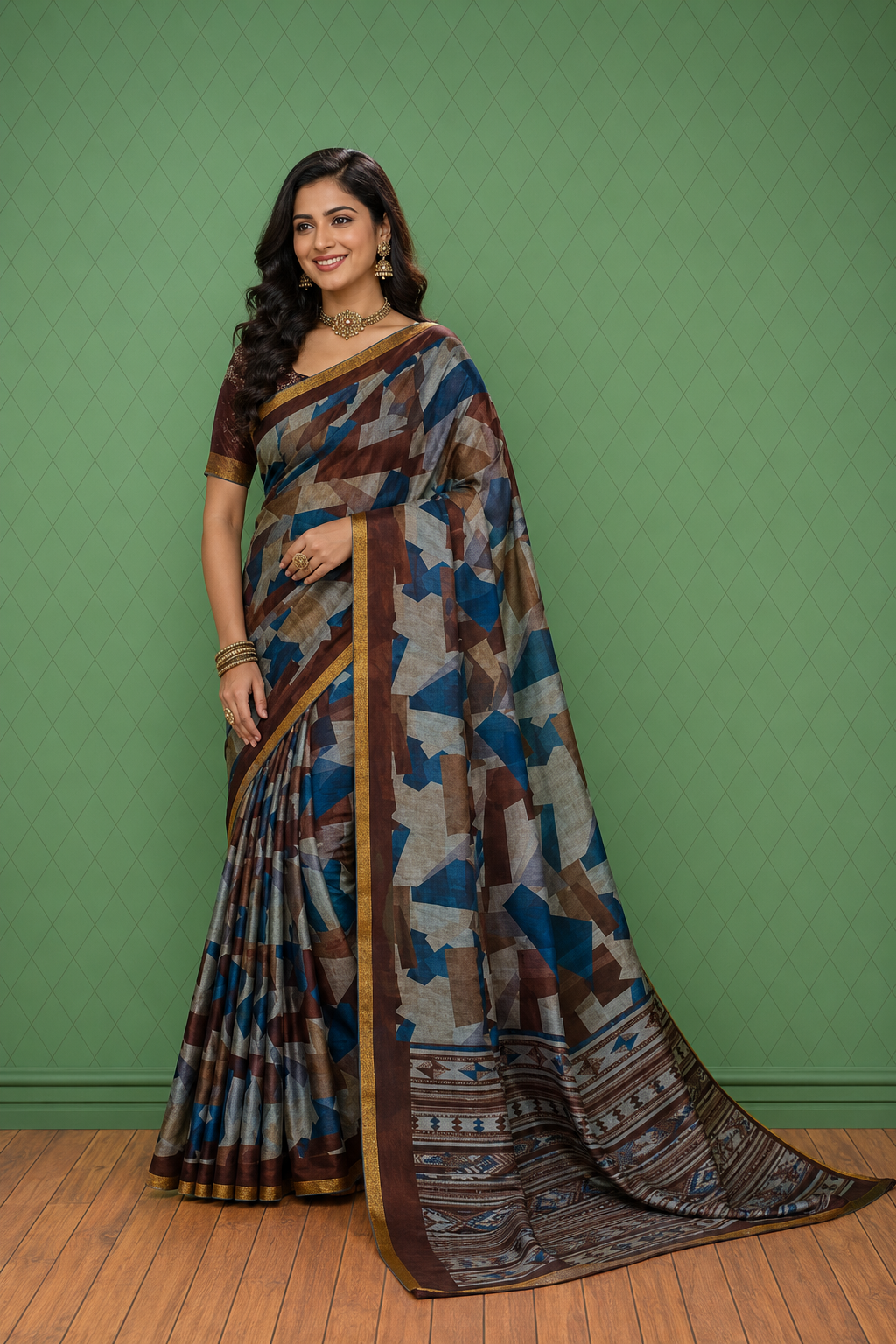 Elegant Multicolor Geometric Soft Silk Saree with Rich Zari Border
