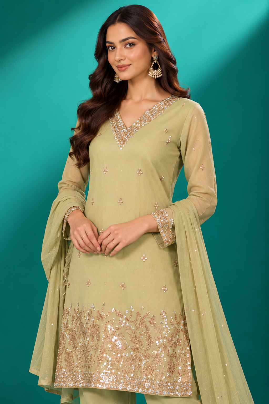 Mint Green Embroidered Festive Suit Set