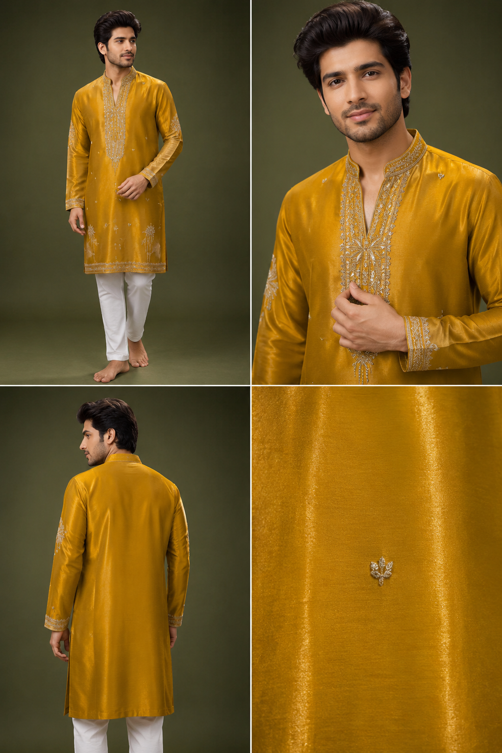 Mustard Yellow Embroidered Festive Kurta