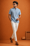 Men's  Textured Mandarin Collar Short Kurta Shirt