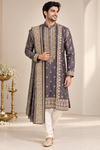 Men’s Charcoal Grey Embroidered Kurta with Dupatta Set