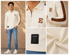 Men’s Off-White Half-Zip Polo T-Shirt with Contrast Sleeve Stripes