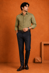 Men's Olive Green and grey  Textured Full Sleeve formal Shirt