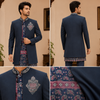 Navy Blue Embroidered Indo-Western Kurta Jacket Set