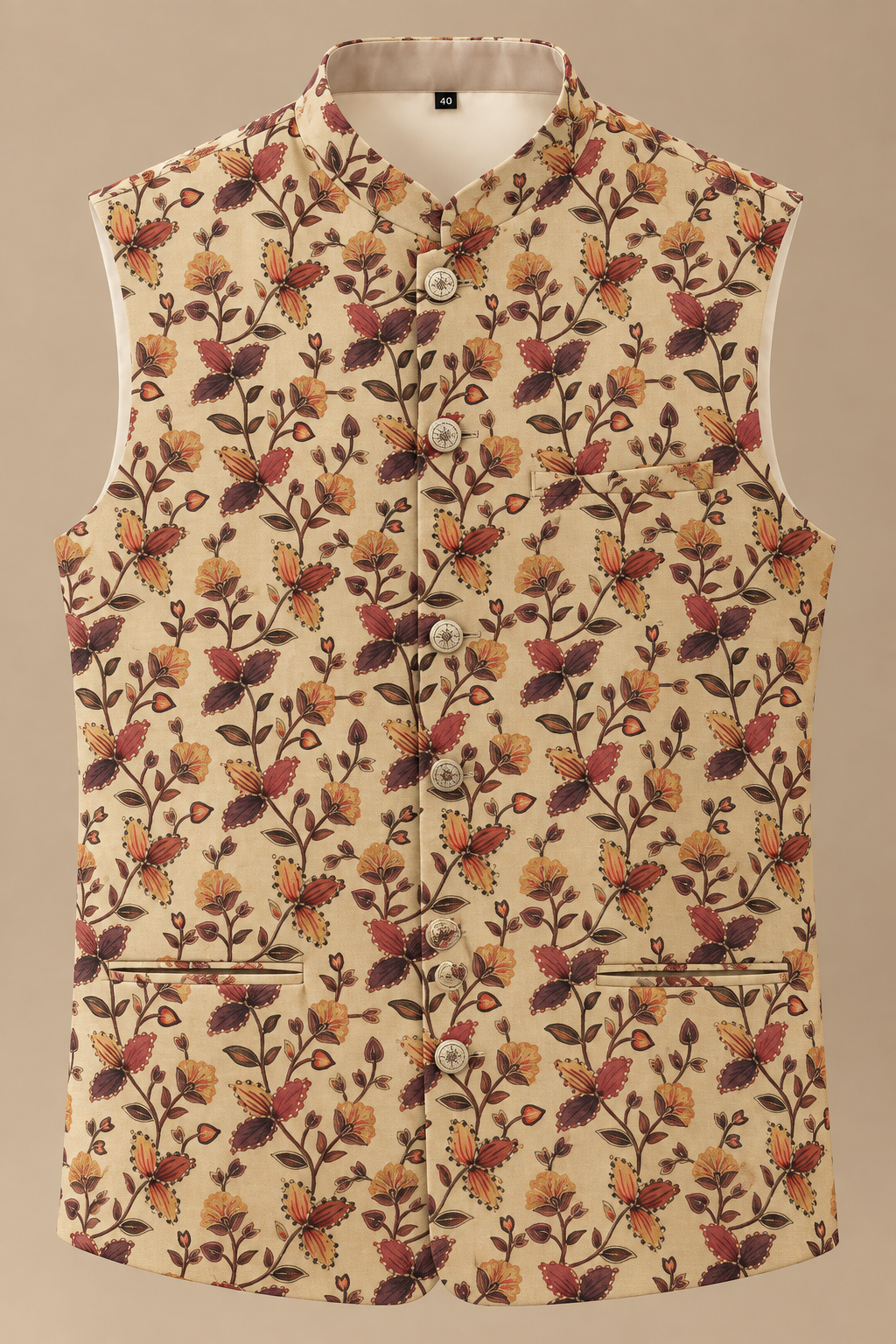 Beige Butterfly Floral Print Modi Jacket