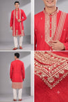 Red Embroidered Wedding Kurta Set