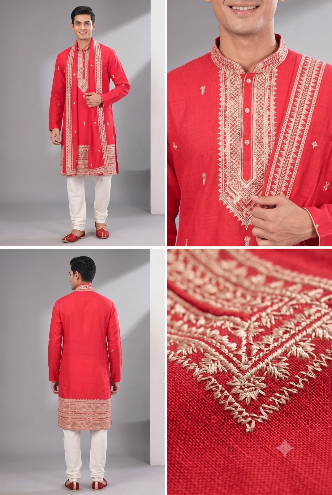 Red Embroidered Wedding Kurta Set