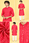 Red Bandhani Print Festive Kurta for Men