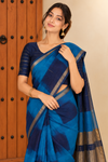Elegant Teal Blue Handloom Saree with Metallic Border