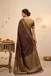 Coffee Brown Checked Silk Saree with Floral Zari Border