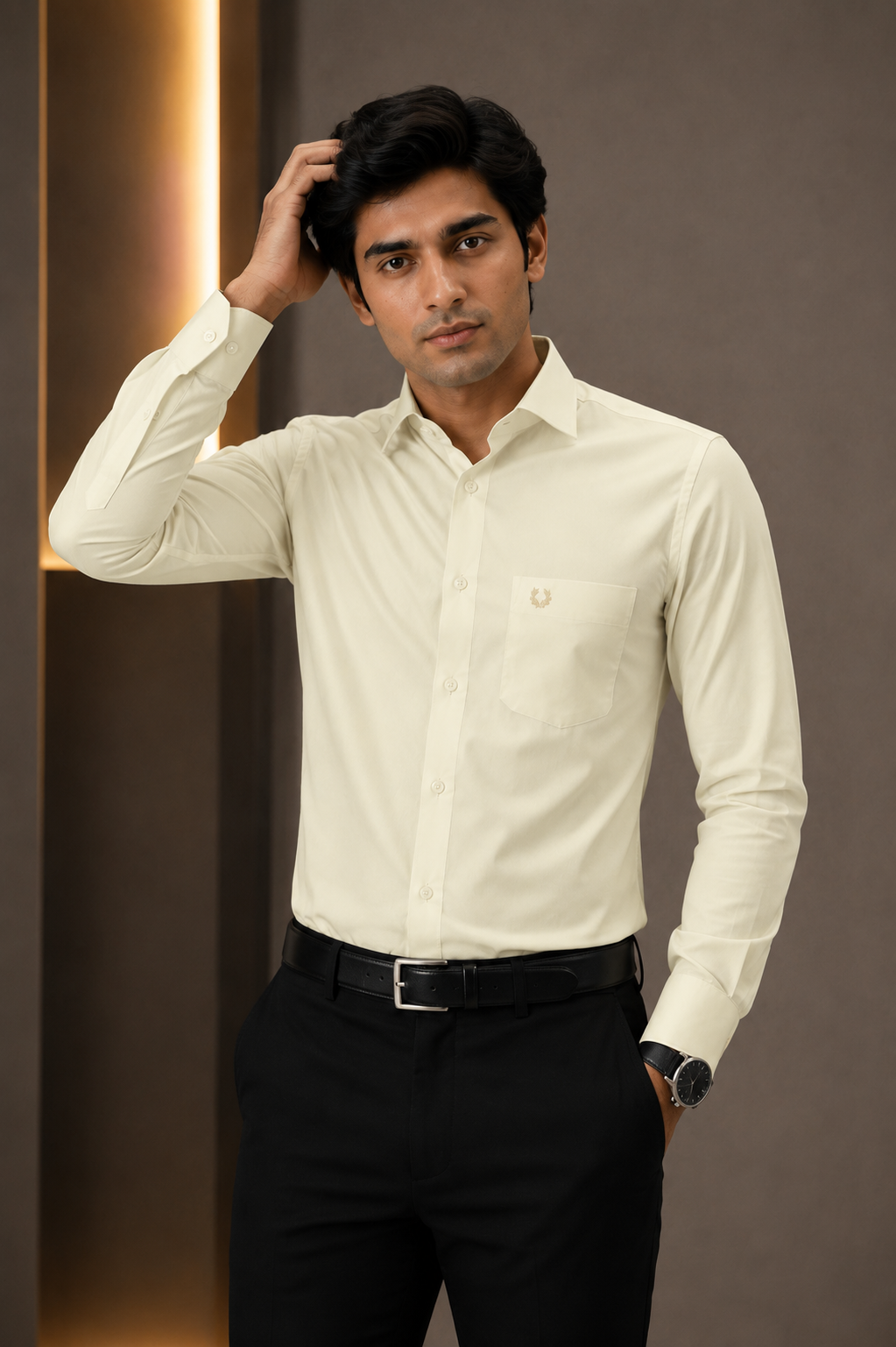 Men's Premium Light Yellow Full Sleeve Formal Shirt | Tailored Fit | Classic Office Wear