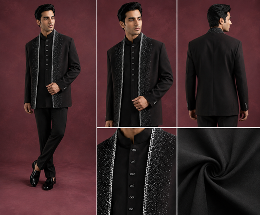 Black Embellished Indo-Western Suit