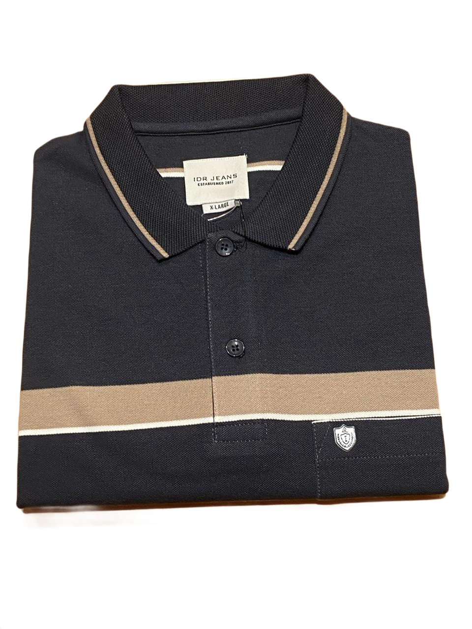 Men's Navy Blue Striped Polo T-Shirt – Premium Cotton Casual Wear