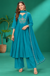 Teal Blue Embroidered Festive Kurta Set