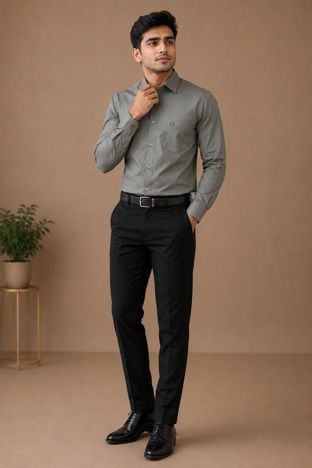Men's Premium Olive Grey Full Sleeve Formal Shirt