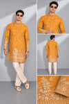 Mustard Yellow Floral Embroidered Kurta Set