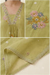 Olive Green Floral Embroidered Kurta Set with Dupatta