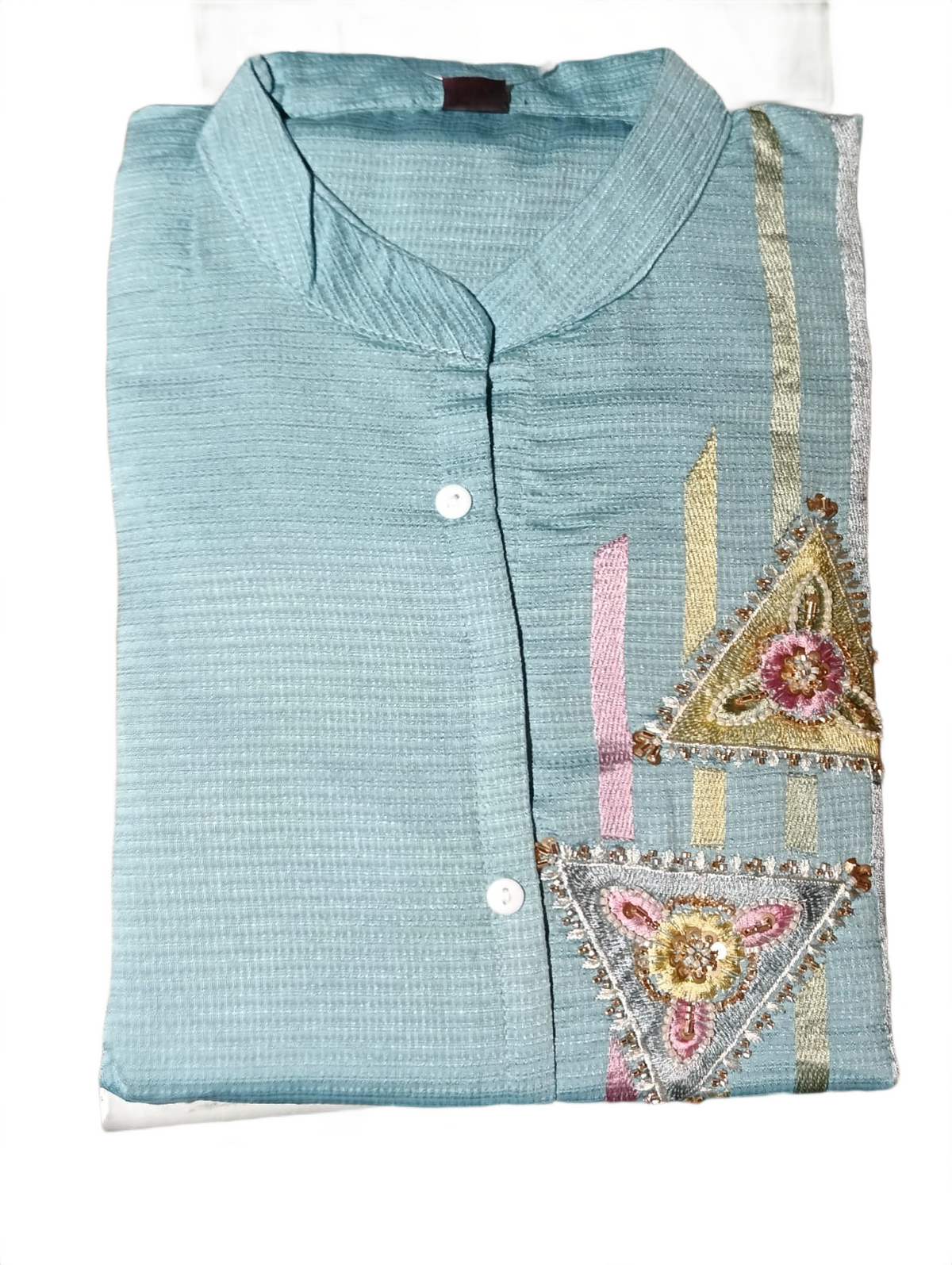 Aqua Blue Geometric Embroidered Kurta Pant Set