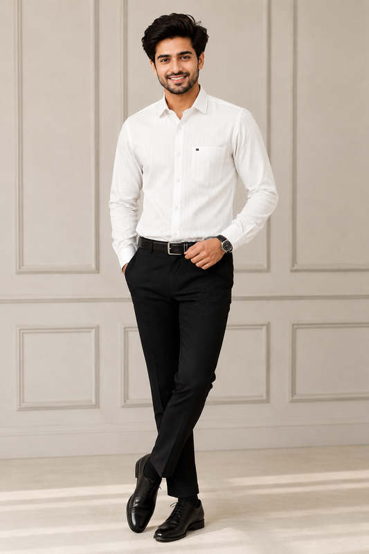Men's Premium White Textured Formal Shirt – Full Sleeve Classic Office Wear