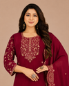 Maroon Embroidered Kurta Pant & Dupatta Set for Women