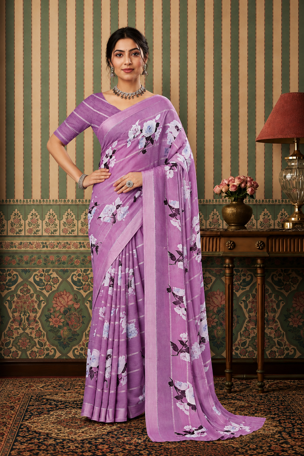 Lavender Bloom Floral Printed Saree – Soft Elegance for Every Occasion