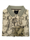 Men's Grey Leaf Print Polo T-Shirt with Chest Pocket
