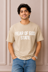 Fear of God State Oversized Printed T-Shirt | Beige Premium Cotton Casual Tee