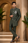 Forest Green Embroidered Jodhpuri Suit Set