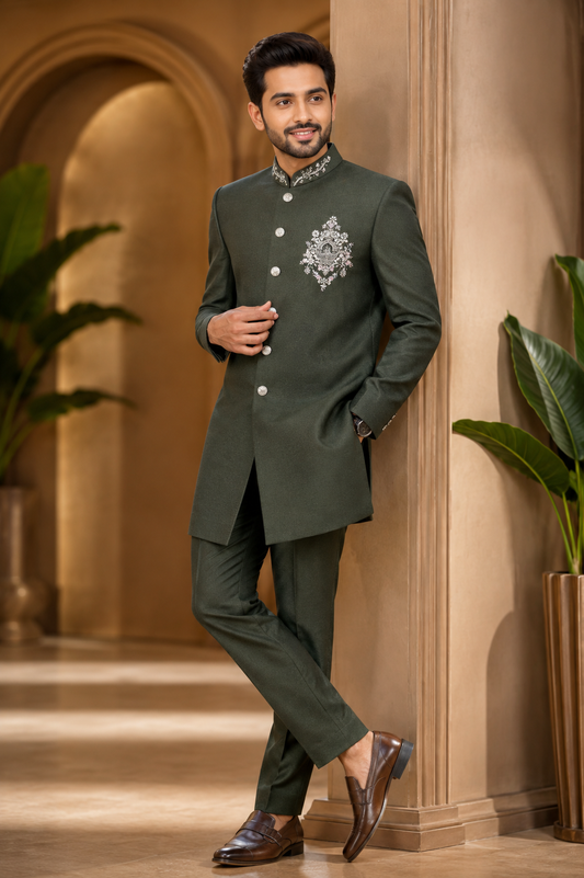 Forest Green Embroidered Jodhpuri Suit Set