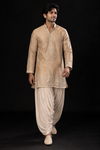 Beige Gold Embroidered Festive Kurta Set
