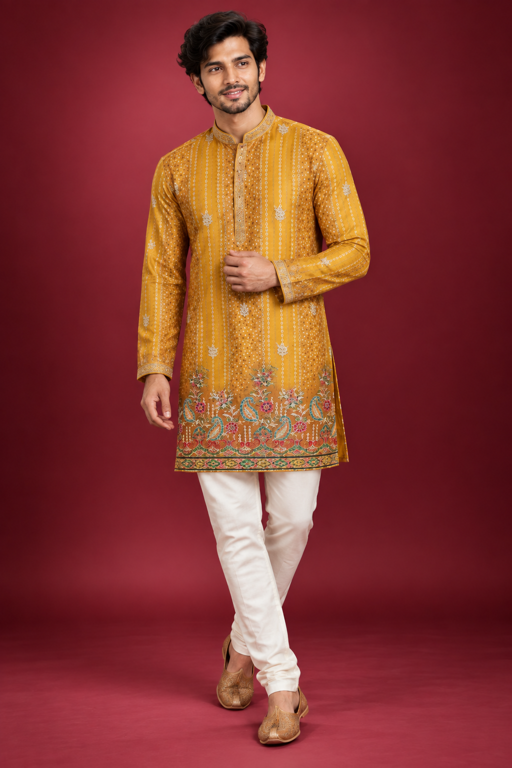 Royal Mustard Embroidered Kurta Set
