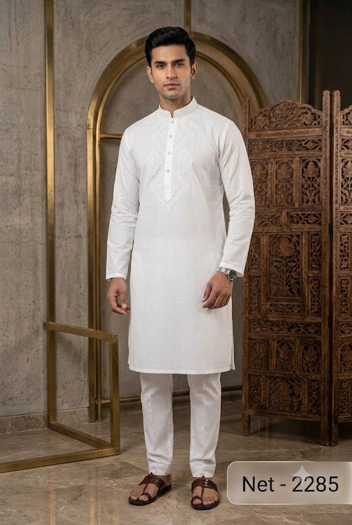 Men’s White Embroidered Kurta