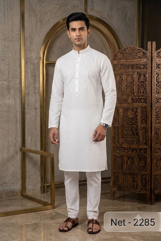 Men’s White Embroidered Kurta