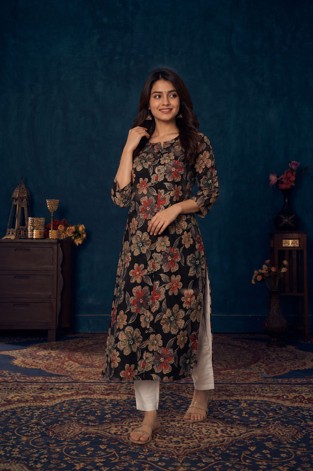 Women's Floral Printed Straight Kurti