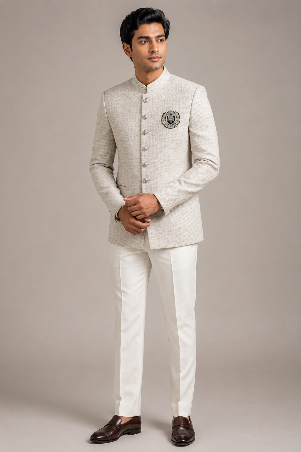 Men’s Ivory Textured Jodhpuri Jacket Set